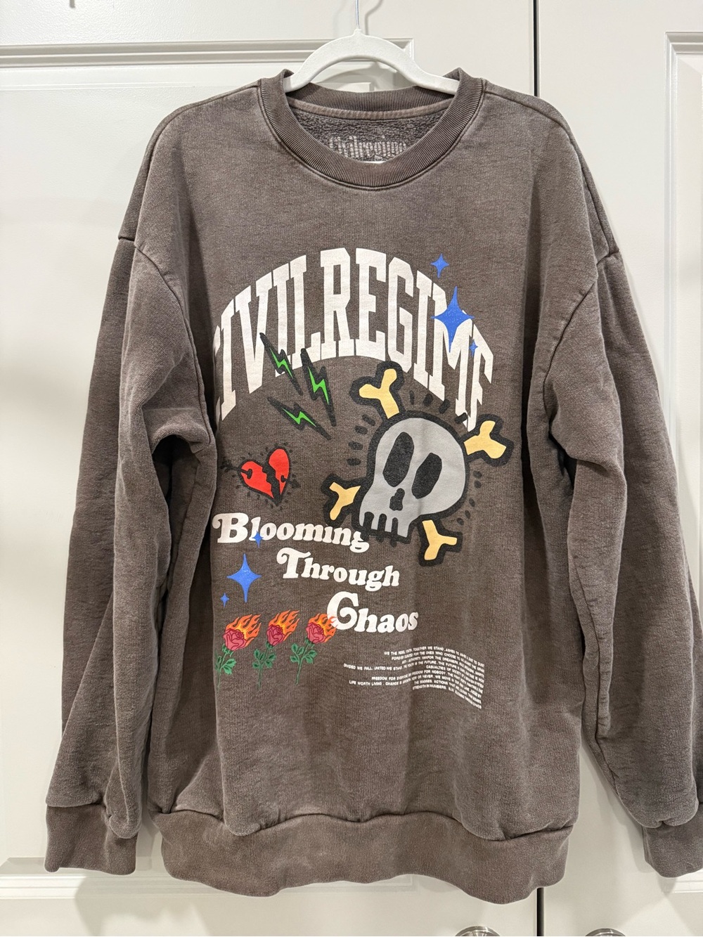 Civil Regime Burnout Brown Crewneck Sweatshirt - Blooming Through Chaos 2X